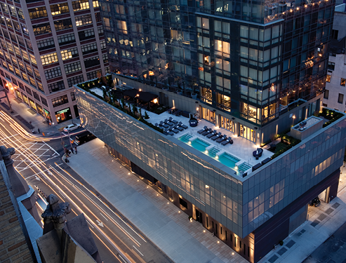 The rooftop pool and spa