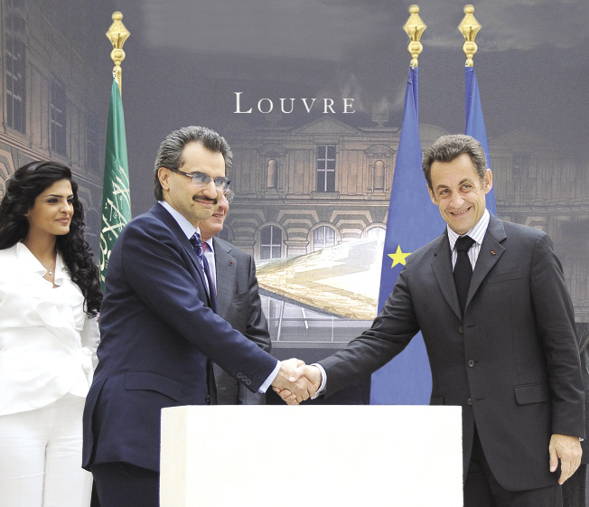 French President Nicolas Sarkozy with Prince Alwaleed and Princess Ameerah at the Louvre Museum