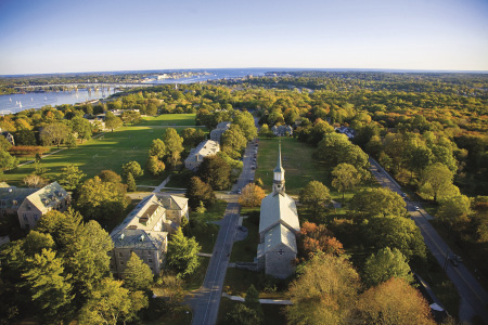 An aerial view of the Connecticut College campus