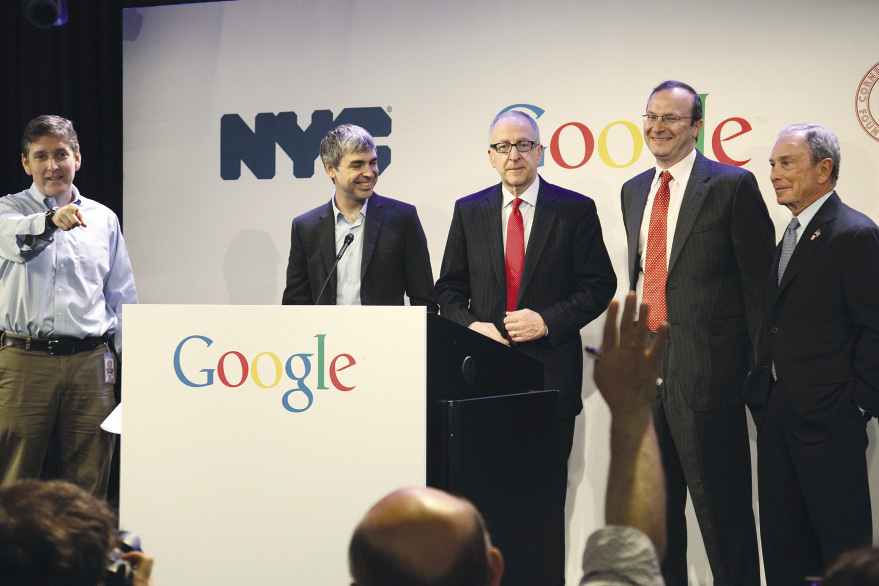 Mayor Bloomberg, Google Inc. CEO Larry Page, and Cornell President David J. Skorton