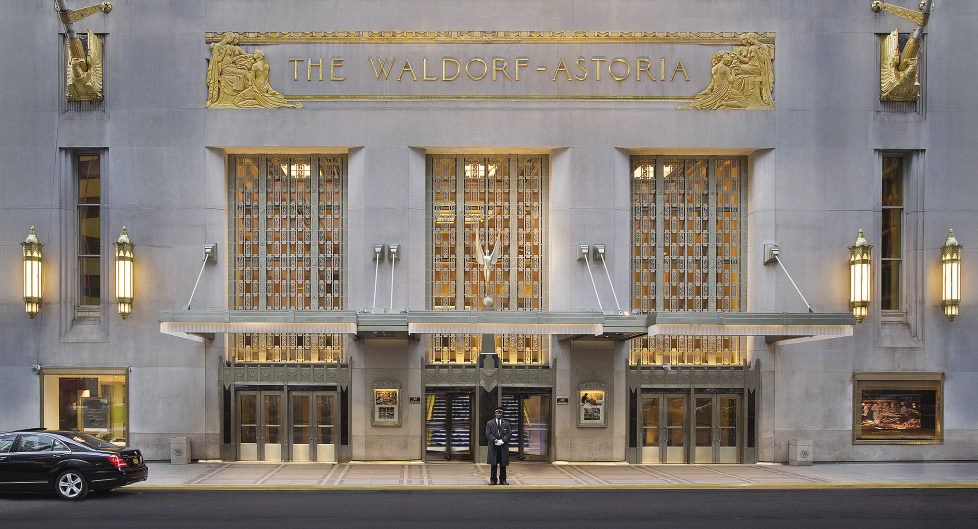 The Park Avenue entrance to the Waldorf Astoria New York