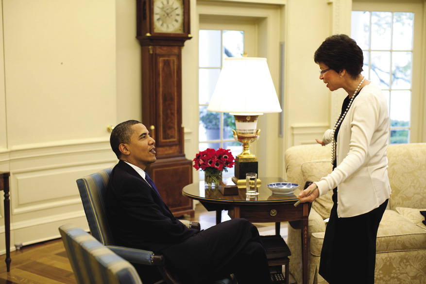 Valerie Jarrett at work with President Obama in the Oval Office