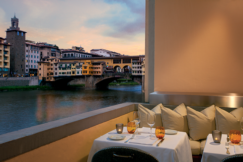 Dining on the Arno River at the Borgo San Jacopo restaurant at the Hotel Lungarno in Florence