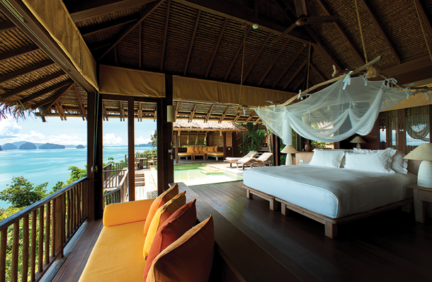 The panoramic ocean view of a pool villa at Six Senses Yao Noi in Thailand