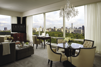 A suite living area with views of Central Park