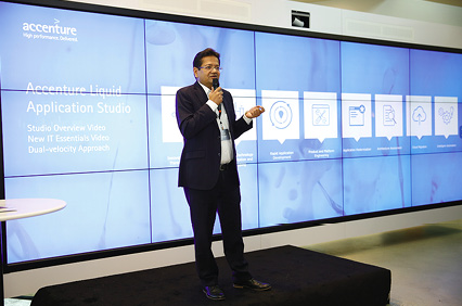 Bhaskar Ghosh speaking at the Liquid Studio opening in Silicon Valley