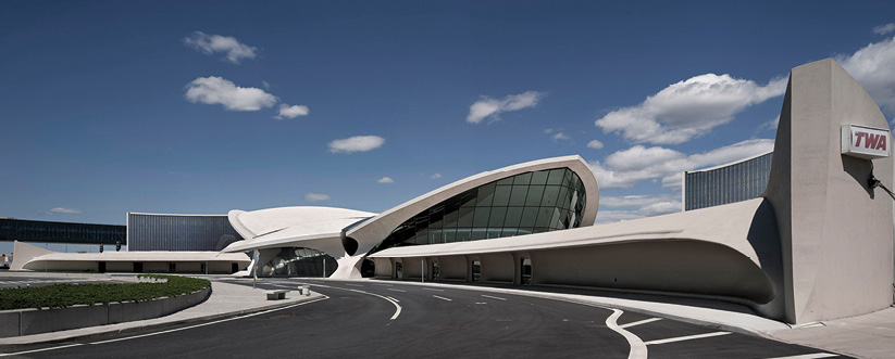 A rendering of the Eero Saarinen-designed TWA terminal that MCR is redeveloping into a hotel