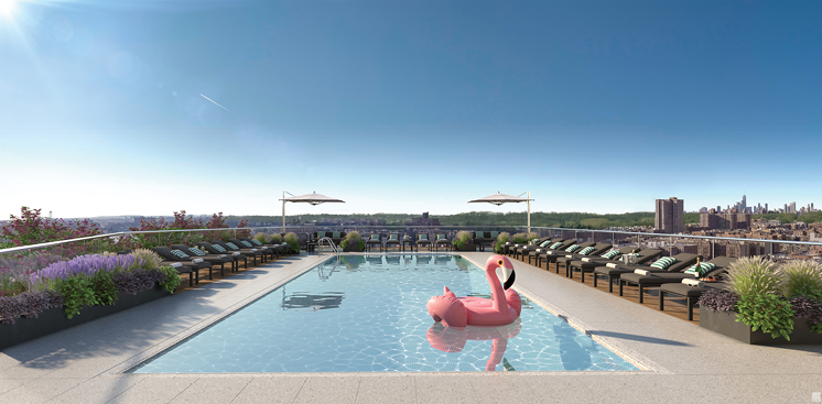Moinian rooftop pool at PLG at 123 Linden Boulevard in Brooklyn