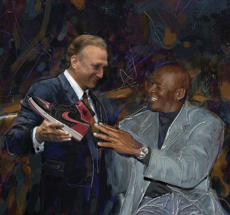 An artist’s rendition of Miles Nadal and Michael Jordan
