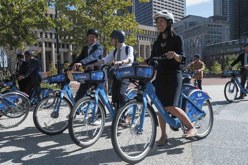 Boston Mayor Wu rides a Bluebike