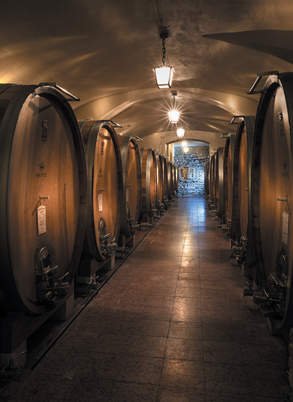 Santi’s French oak wine barrels